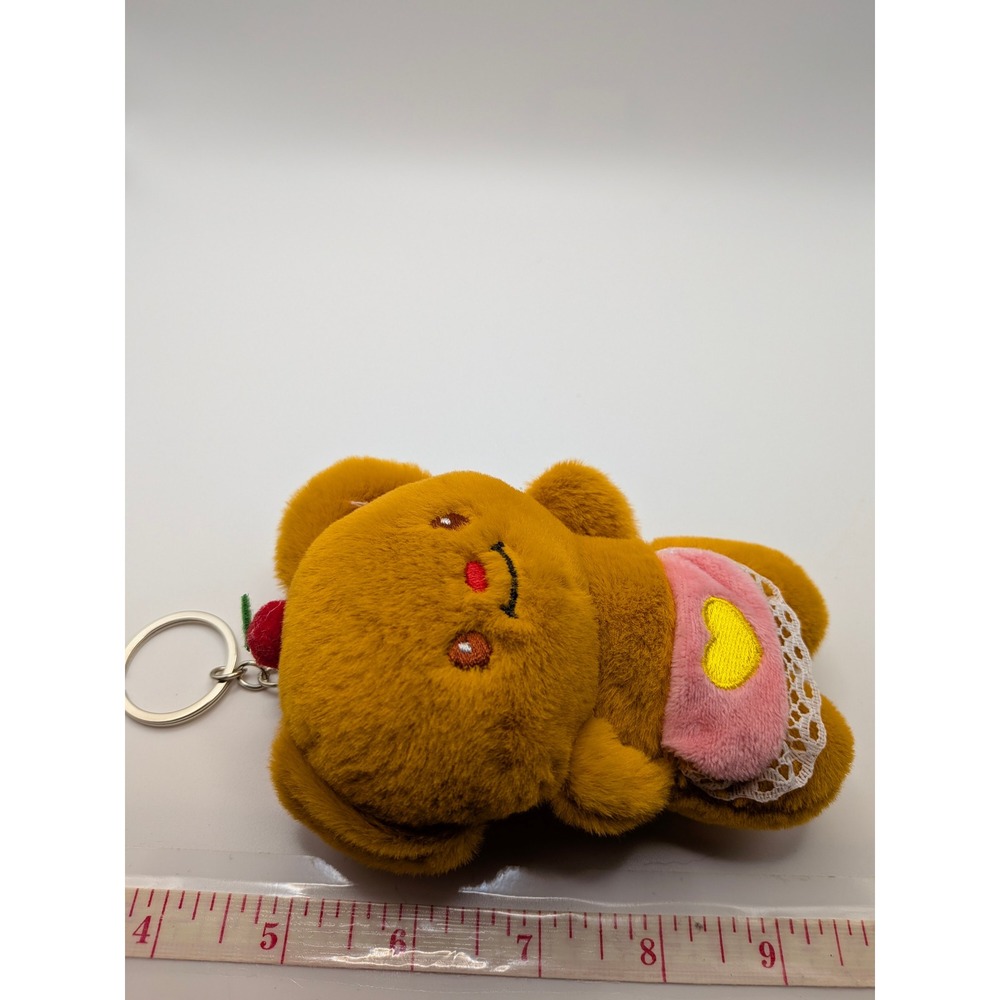 Kawaii Plush Teddy Bear Keychain Pink Heart Apron Lace Trim‎ Cherry Accent 5 in - Picture 7 of 8